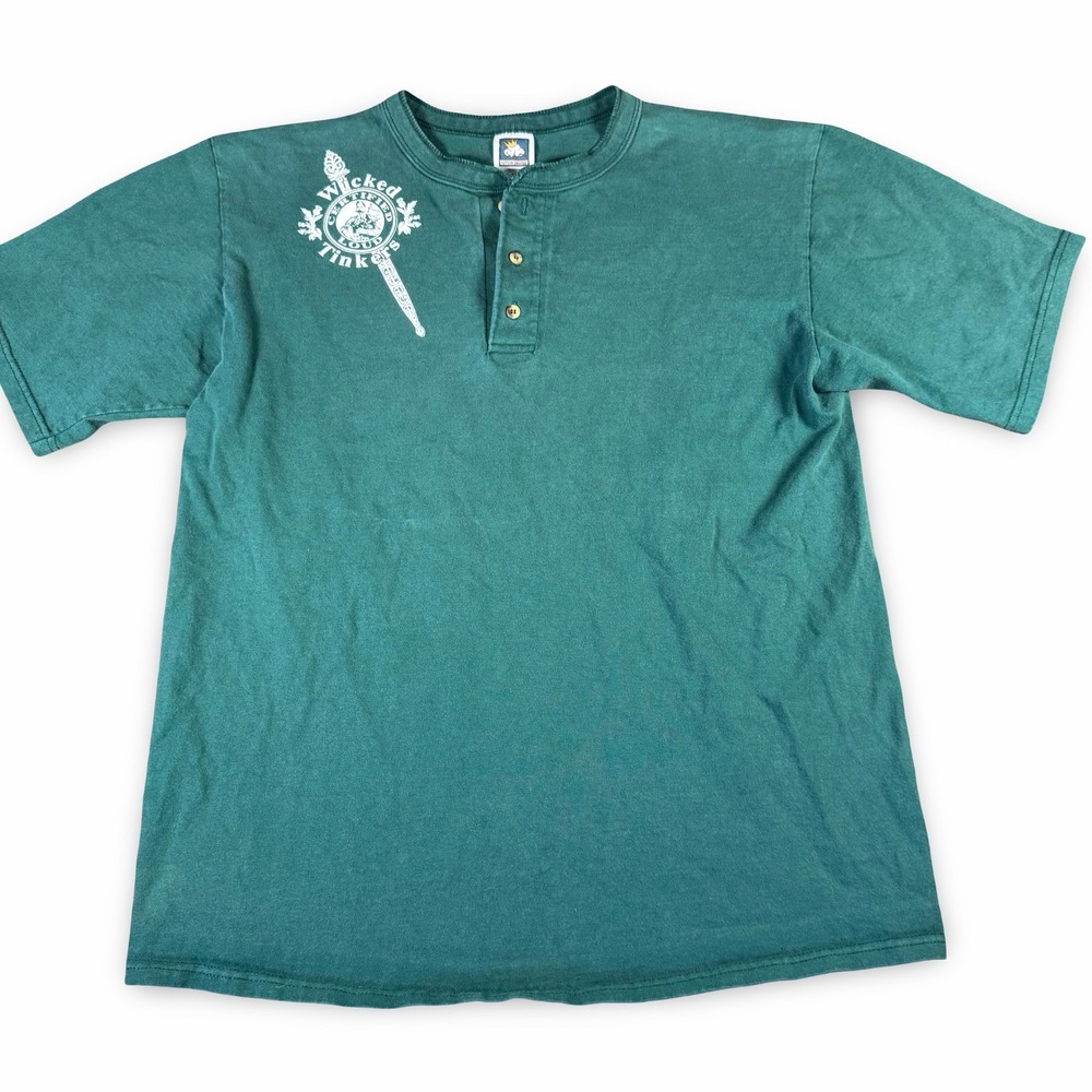 Vintage Wicked Tinkers Scottish Henley Shirt Mens Large Green Cotton Deluxe
